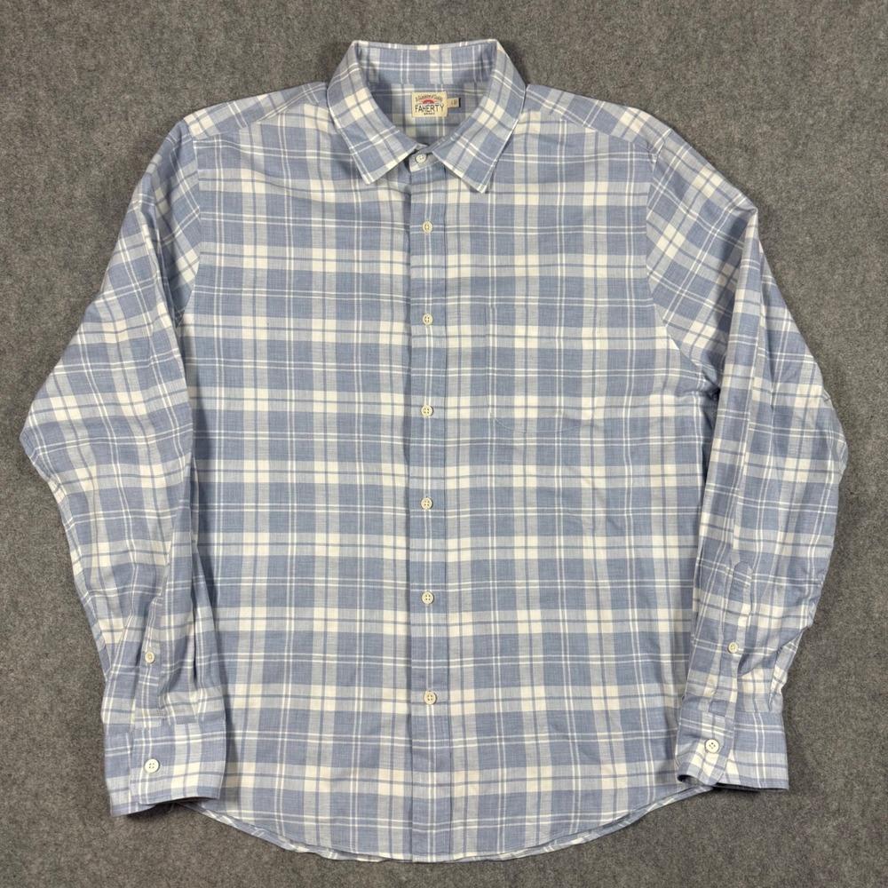 Faherty Shirt Mens Large Blue White Plaid Long Sleeve Cotton Button Down Coastal